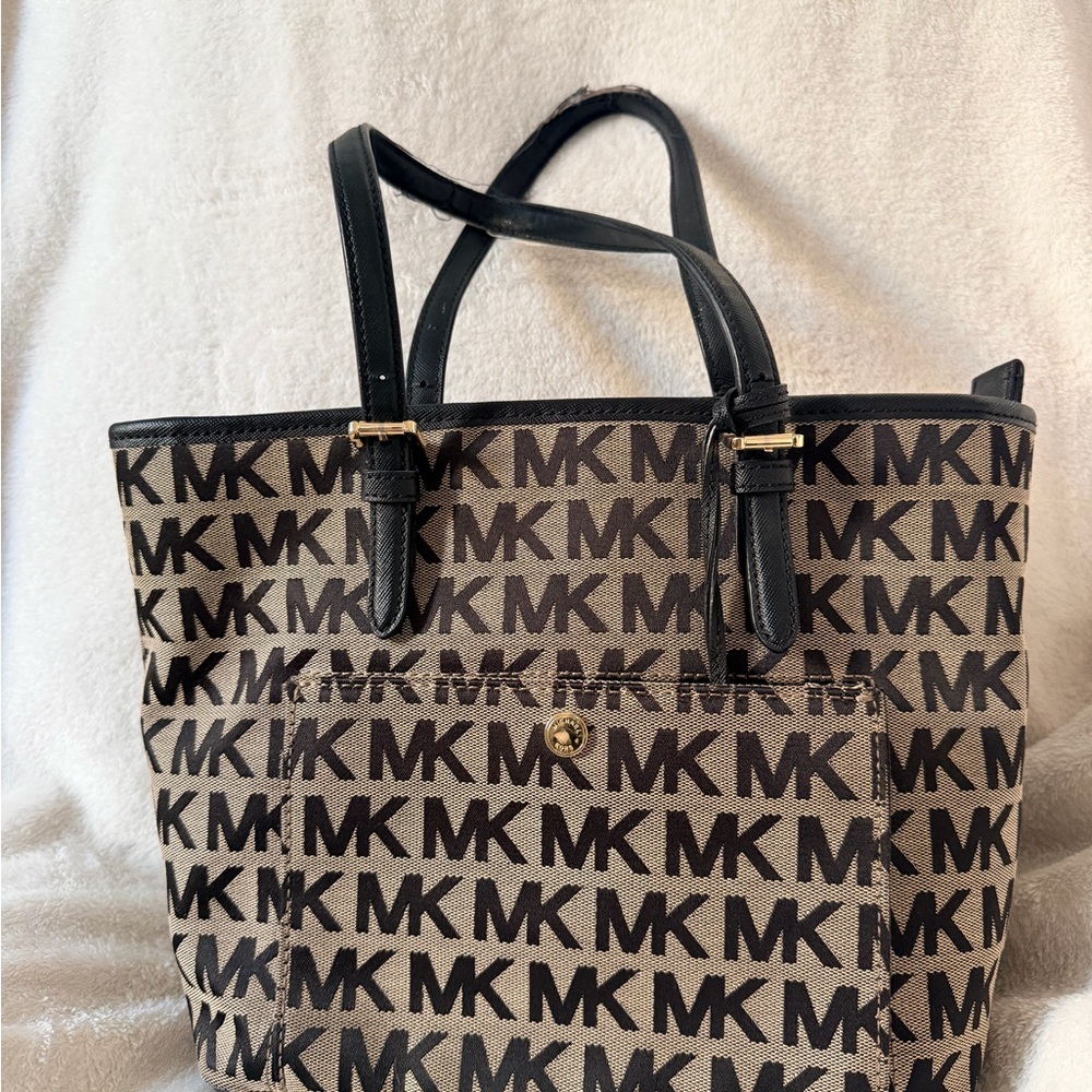 Michael Kors Black and Tan Logo Tote